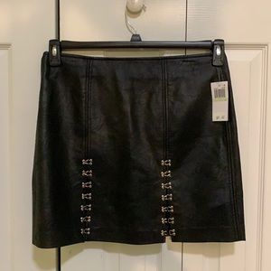 BLANK NYC Black Leather Skirt with hook detail NWT